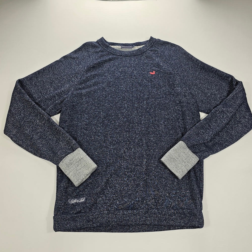 Southern Marsh Mens Small Blue Marled Knit Pullover Crewneck Sweatshirt DNCG337